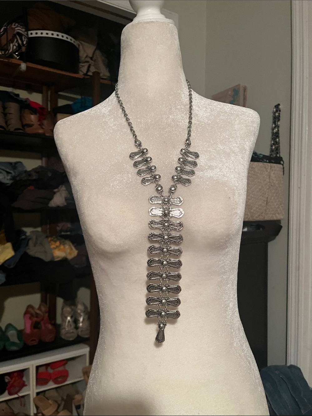 Chico's Silver-Tone Long Statement Pendant Necklace